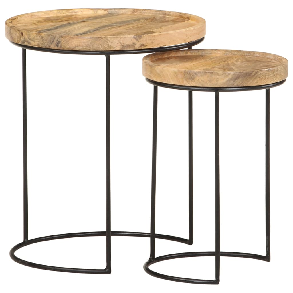 2 Piece Coffee Table Set Solid Mango Wood and Steel