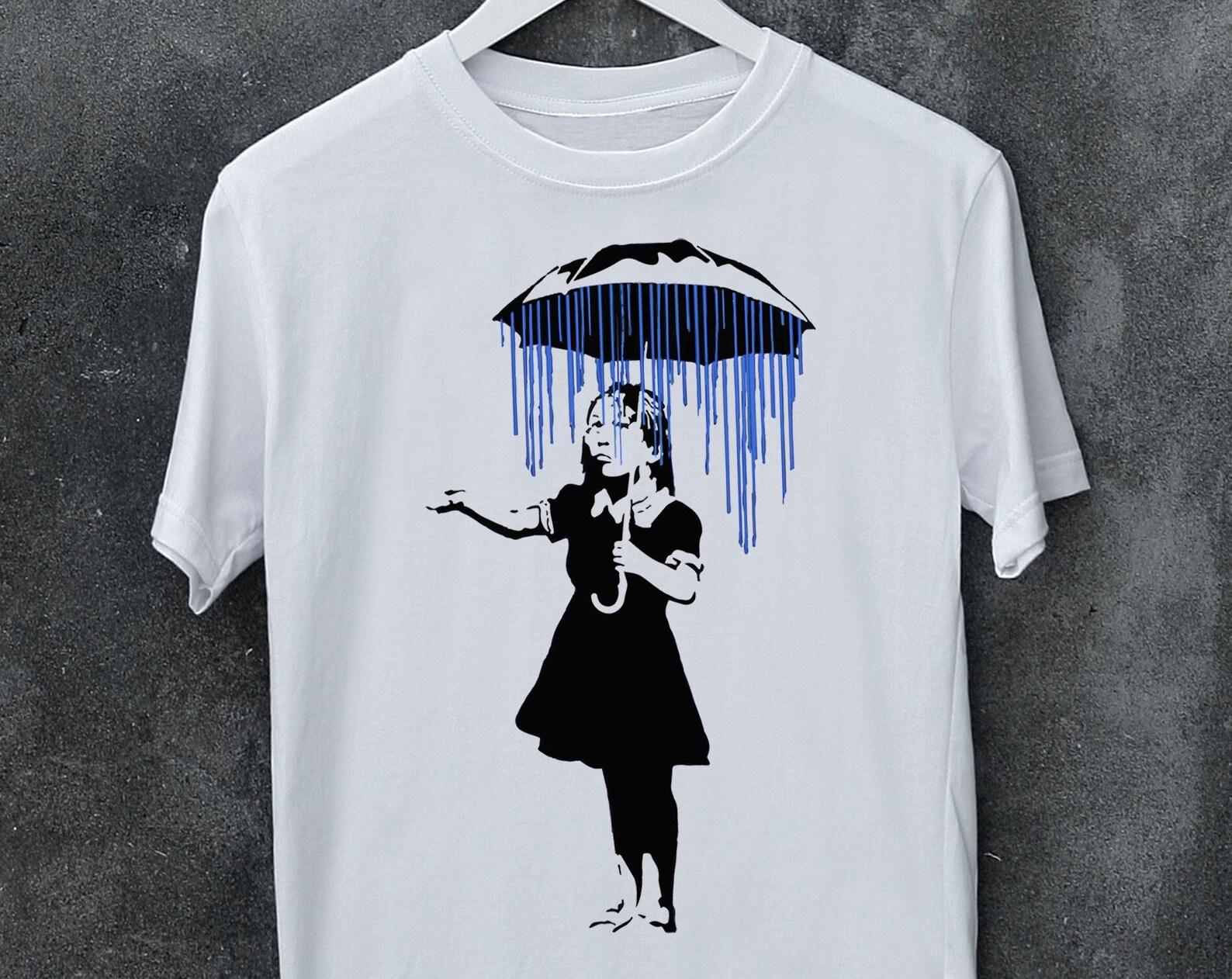 Banksy Girl with Umbrella T shirt: Street Art Graffiti Tee L