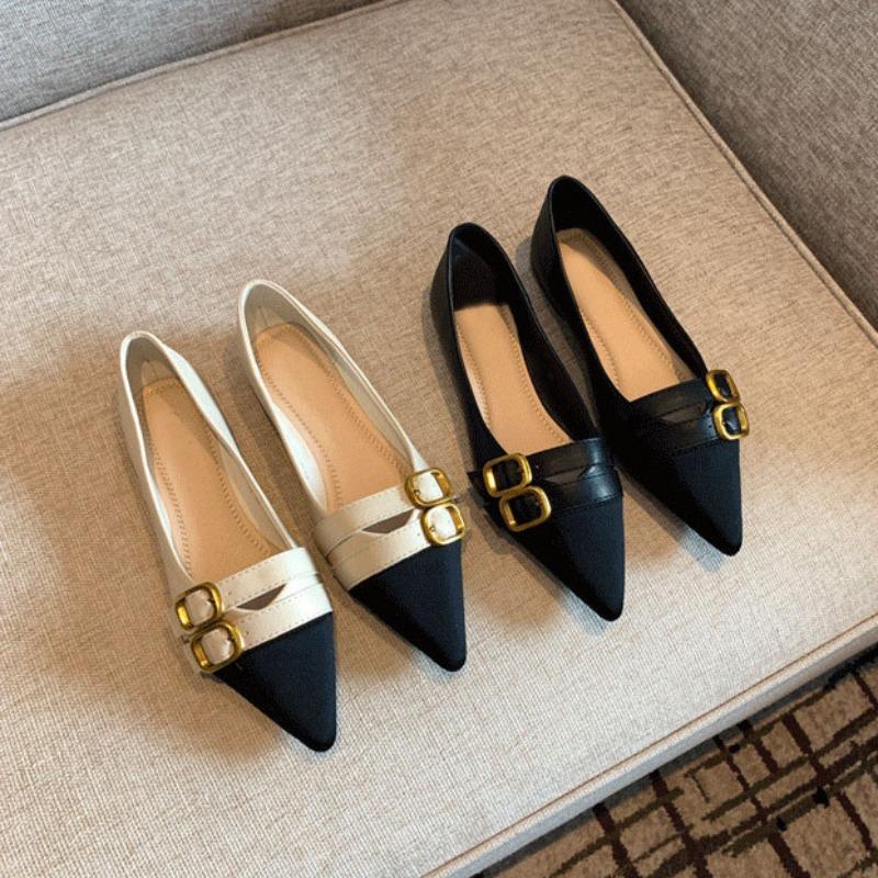 Pointed Flat-soled Single Shoes Women's Spring New Color Matching Temperament Versatile Doudou Shoes Shallow Soft-soled Ladyshoes