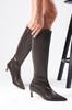 Women Modern Chic Fashion Boots Faux Leather Carolina Brown Zipper Thin Faux Fur Lined Short Heel Boots