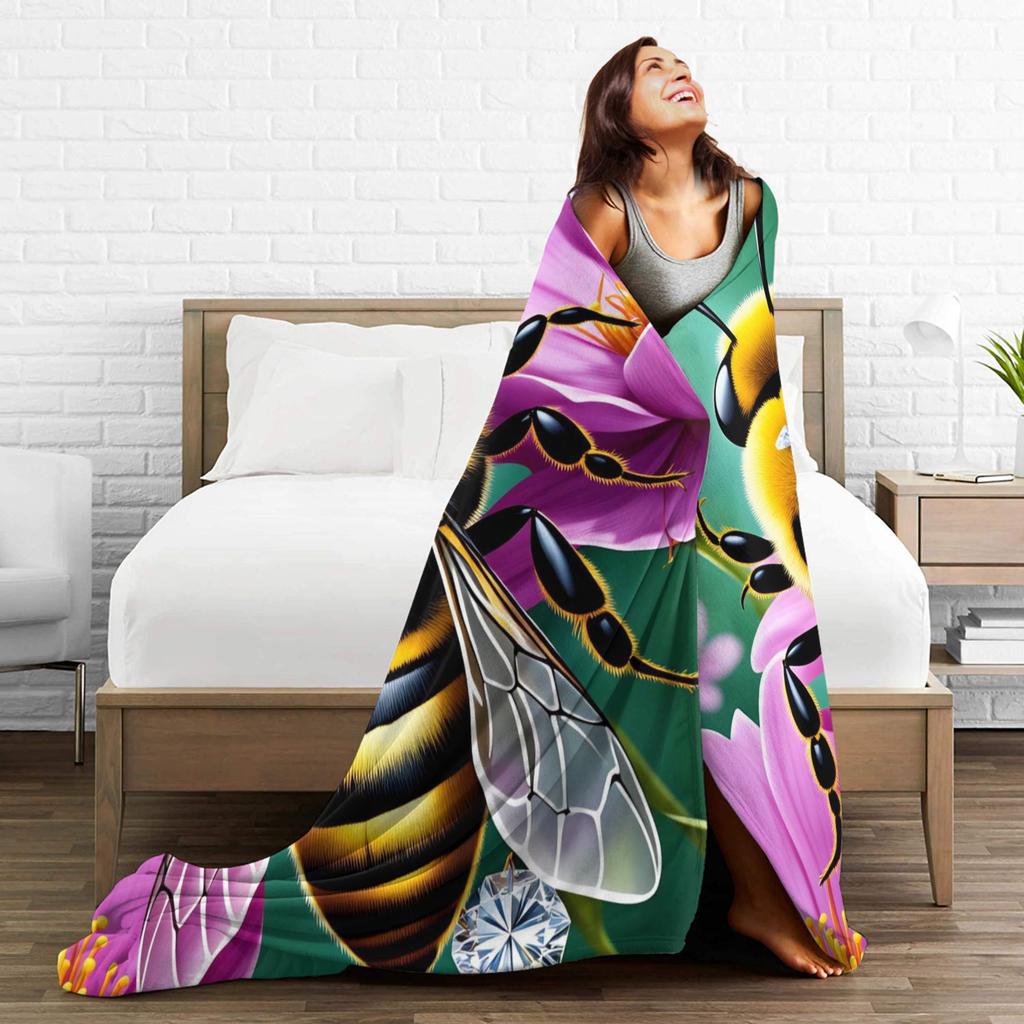 Bee and Flowers Blanket Girls Flannel Throw Blanket For Bedroom Soft Design Quality Bedspread Gift