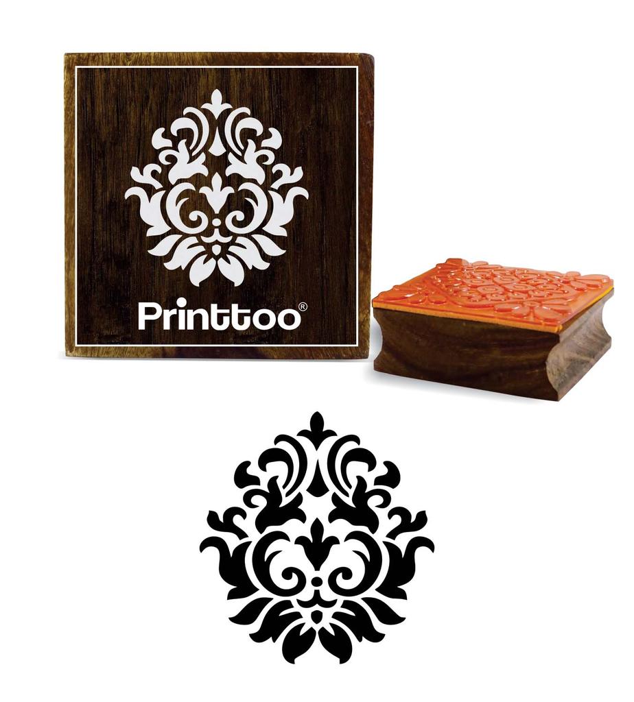 Printtoo Damask Pattern Scarp-booking Square Brown Stamp Wooden Rubber Stamps-2 X 2