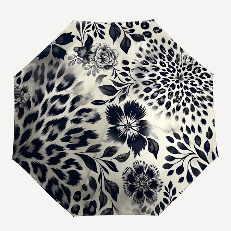 1pc Black and White Floral Pattern Umbrella with Plastic Handle,Suitable for All Seasons Umbrellaptys26006