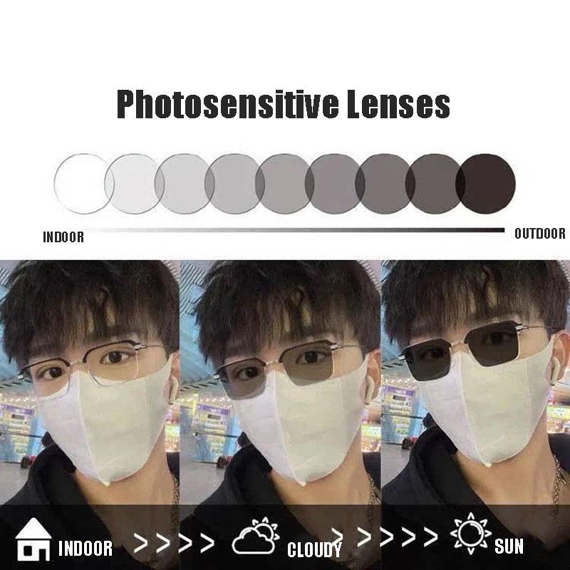 Photochromic Shade Reading Glasses Metal Half Frame Sunglasses Prebyopia Eyeglasses Ultralight For Women&Men 0 +1.0+1.5+2+2.5+4