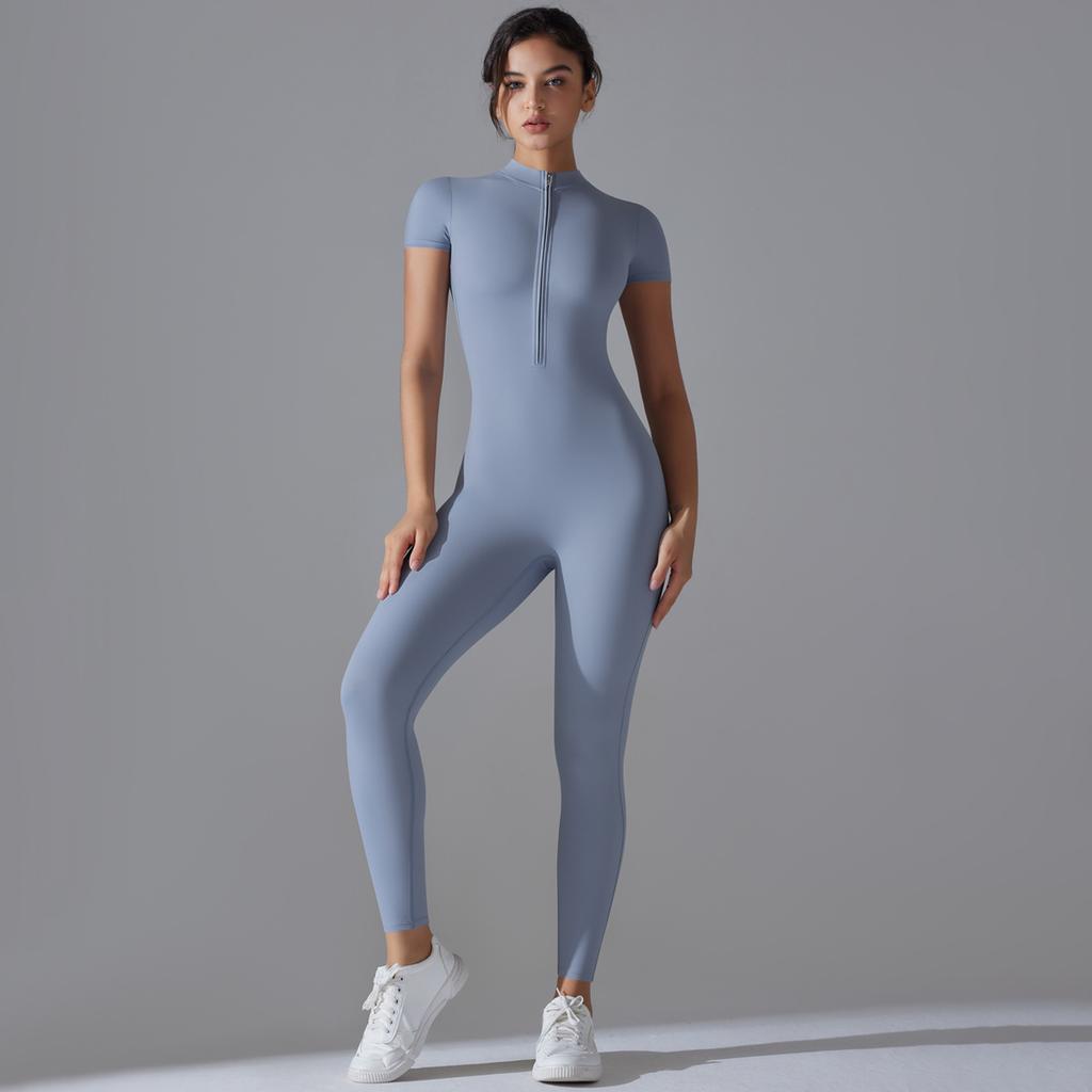 Naked Zipper Yoga Suit Jumpsuit, Quick Drying Breathable Outdoor Sports Tight Jumpsuit, Fitness Suit For Women