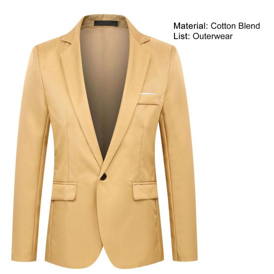 Flap Pockets Long Sleeve Men Blazer Casual Single Button Lapel Suit Jacket Male Clothing