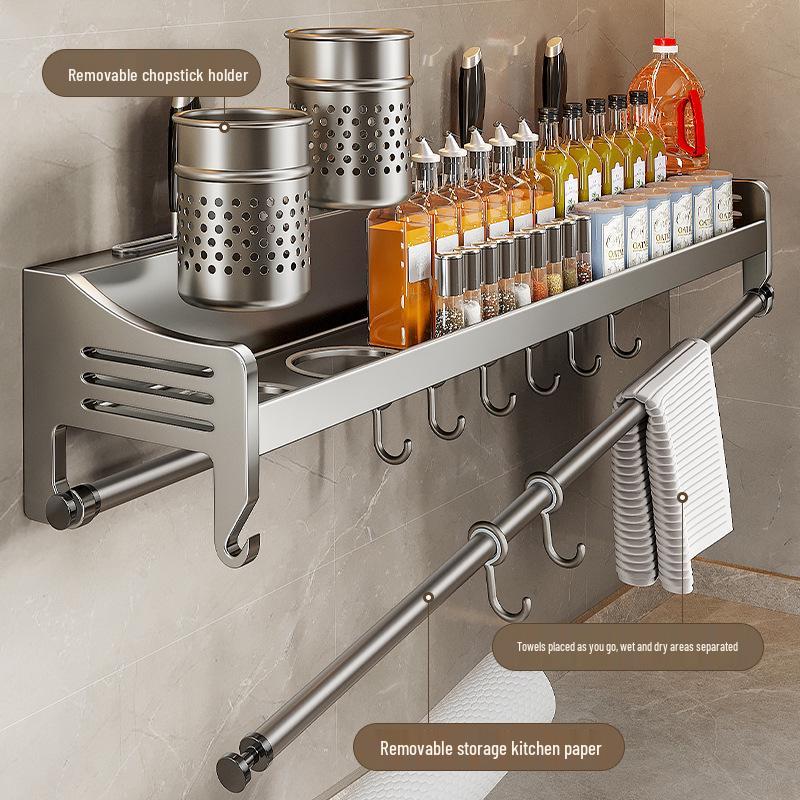 Wall-Mounted Stainless Steel Kitchen Storage Rack for Seasonings, Chopsticks, and Knives