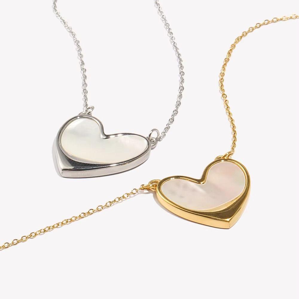 Titanium Steel Pendant Necklace Tilted Shell Heart Clavicle Chain New Necklace  Jewelry Accessories