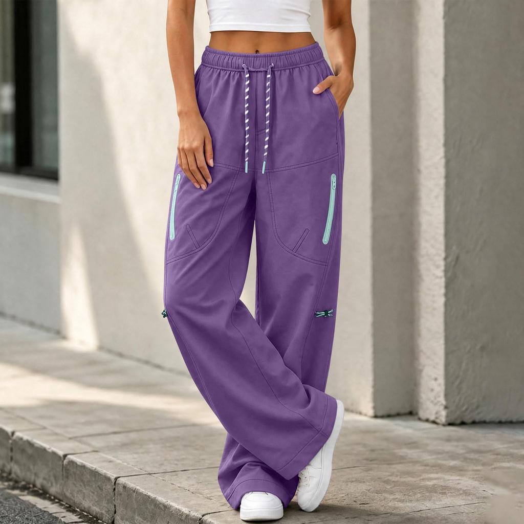 Women's Casual Loose Fit Cargo Pants with Pockets Wide Leg Trousers for Everyday Wear