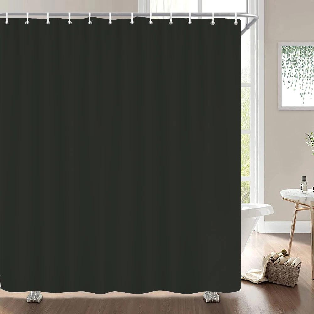 1Pcs Black Gray White Solid Color Printed Fabric Waterproof Shower Curtain, Home Decoration Bathroom Curtain, With Hooks