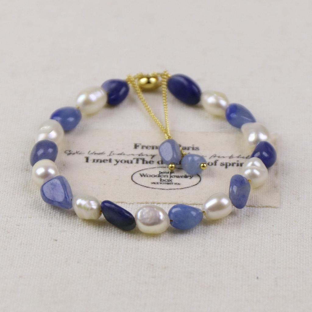 2025 Niebieska Awenjurytowa Bransoletka z Perłami Słodkowodnymi dla Kobiet