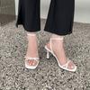[New Products In Summer] Fashion Thin-strapped High-heeled Sandals European and American Style Square-heeled Mid-heeled Buckle Open-toed Women's Shoes