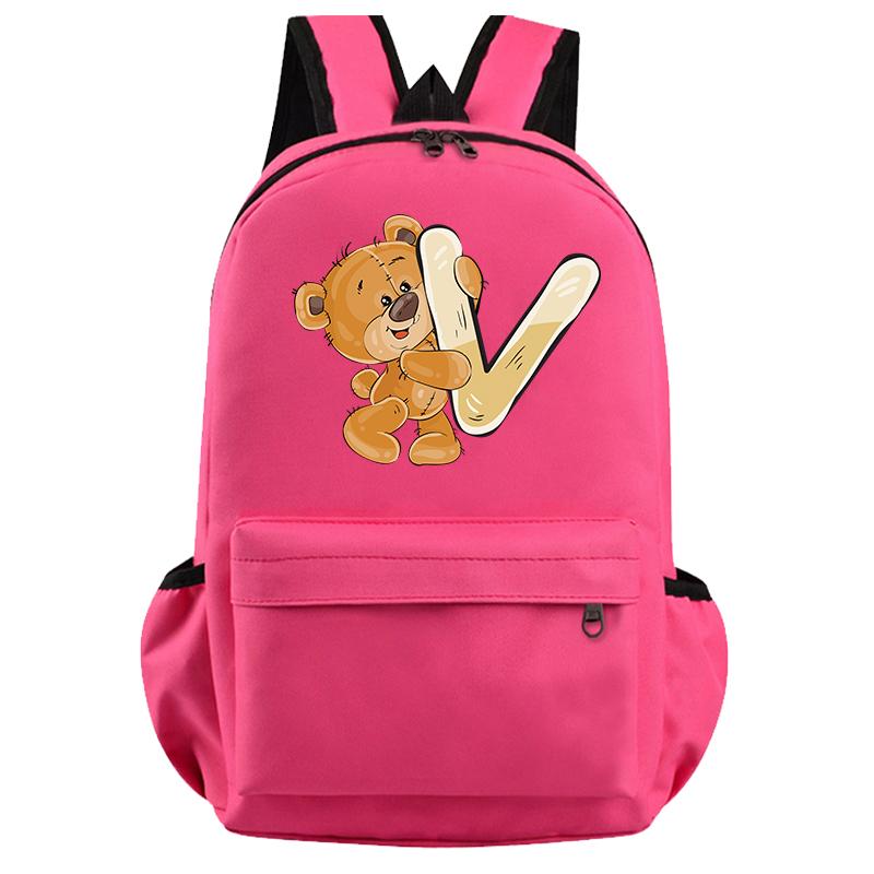 Schöner kleiner Bär-Rucksack mit 26 englischen Buchstaben, Teenager-Schultasche für Mädchen, Jungen, Rucksack mit großer Kapazität, Büchertasche für Kindergeschenke