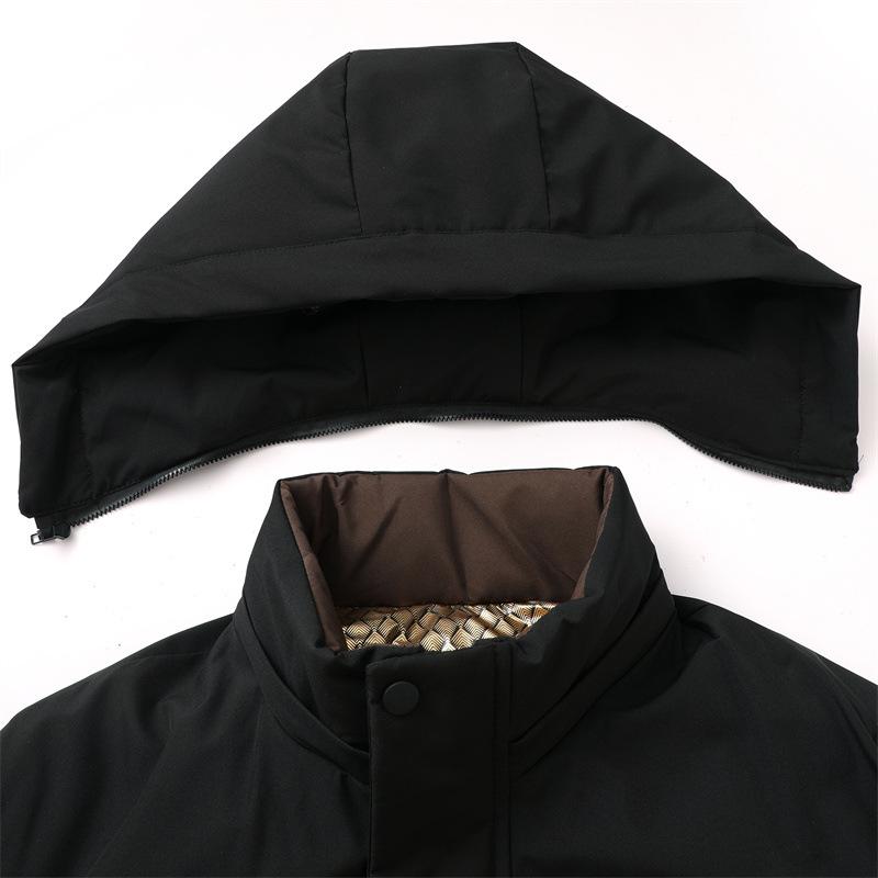 Herren Baumwolljacke mit abnehmbarer Kapuze, lässige, verdickte und warme mittellange Baumwolljacke