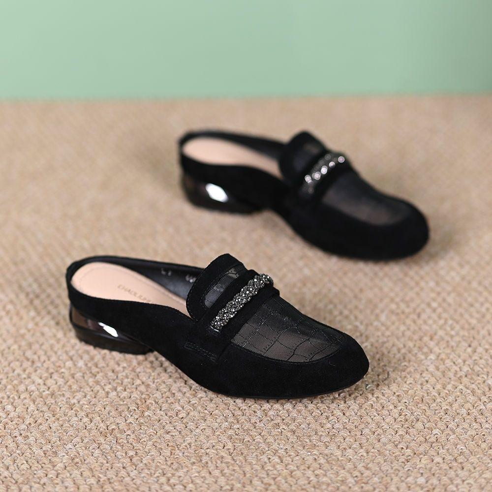 Mesh Semi Drag Women's New Summer Round Toe Thick Heel Hollow Toe Sandals