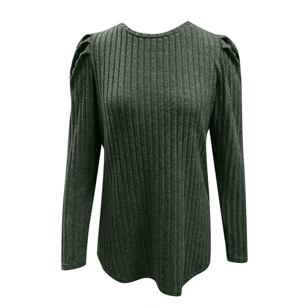 Women's Winter Tops Long Sleeve T-Shirt Round Neck Solid Color Fashion Button Tops