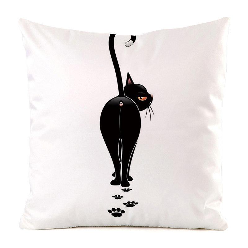 Creative Cartoon Black Cat Digital Printing Short Plush Pillow Covers For Car Sofa Office Cushion Cover Home Goods 60X60Cm
