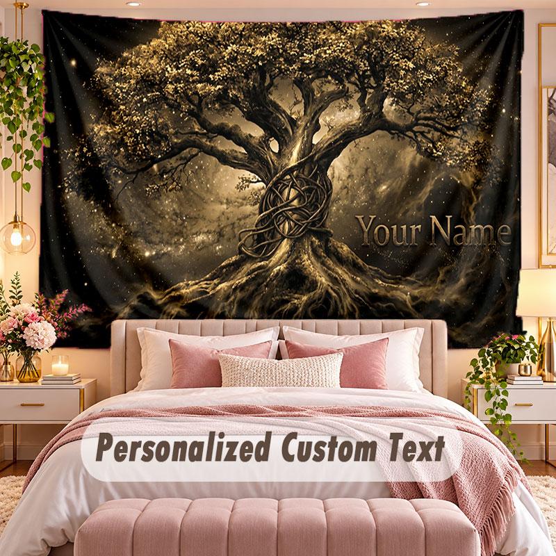 Baum des Lebens (171) Themen-Wandteppich, individuell mit Namen und Text, personalisierter Hänge-Wandteppich für Schlafzimmer, Wohnzimmer-Dekoration