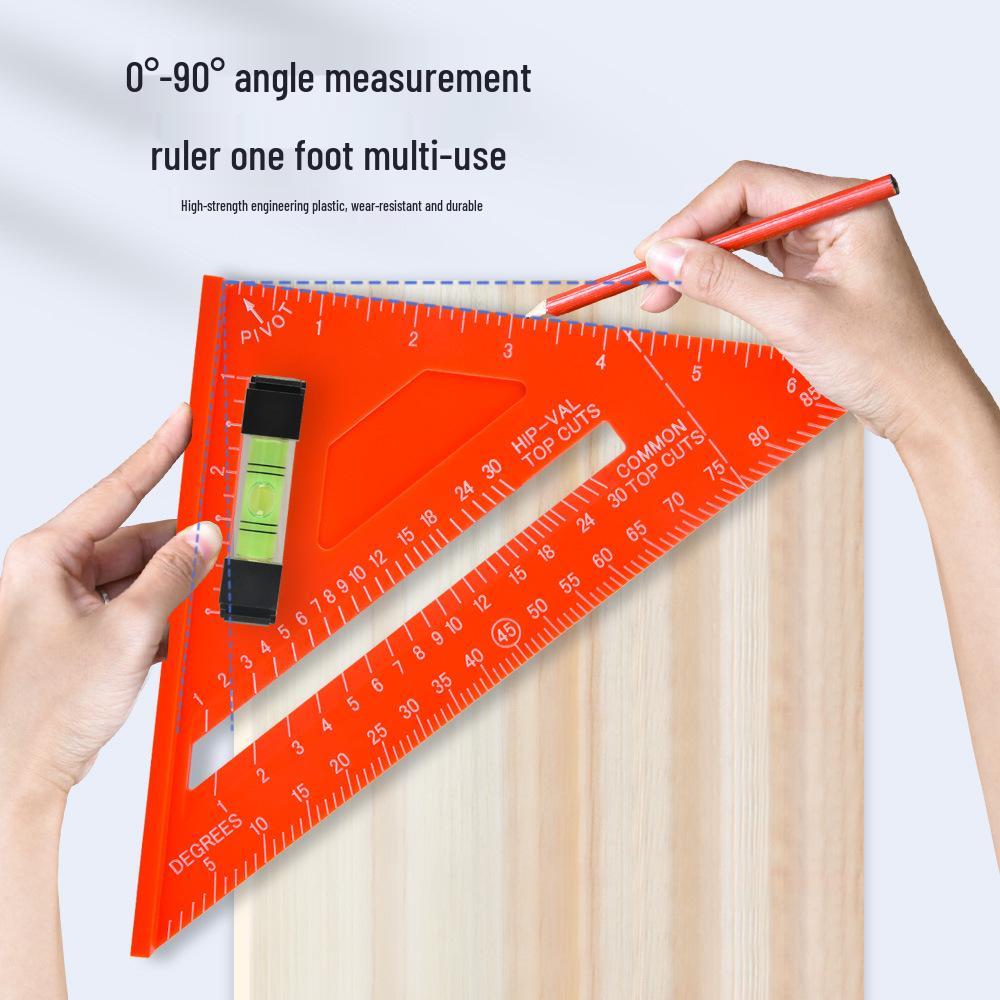 12-inch Aluminum Alloy Black Metric/Imperial Triangle Ruler - 90°/45° Right Angle, 7-inch Woodworking Triangle Plate