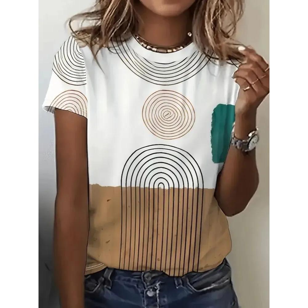 Fashion Women's Striped Printed Top Casual Loose Short Sleeves Comfortable Breathable T-Shirts Women’s
