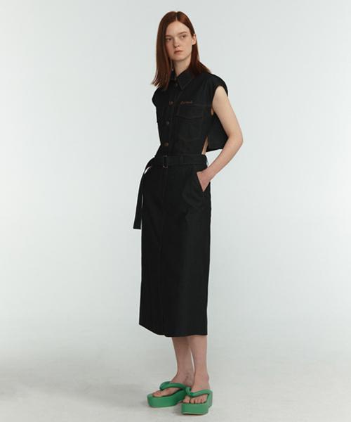 LINE STUDIO ONE Cap Sleeve Belted Denim Dress Jwopnc0300