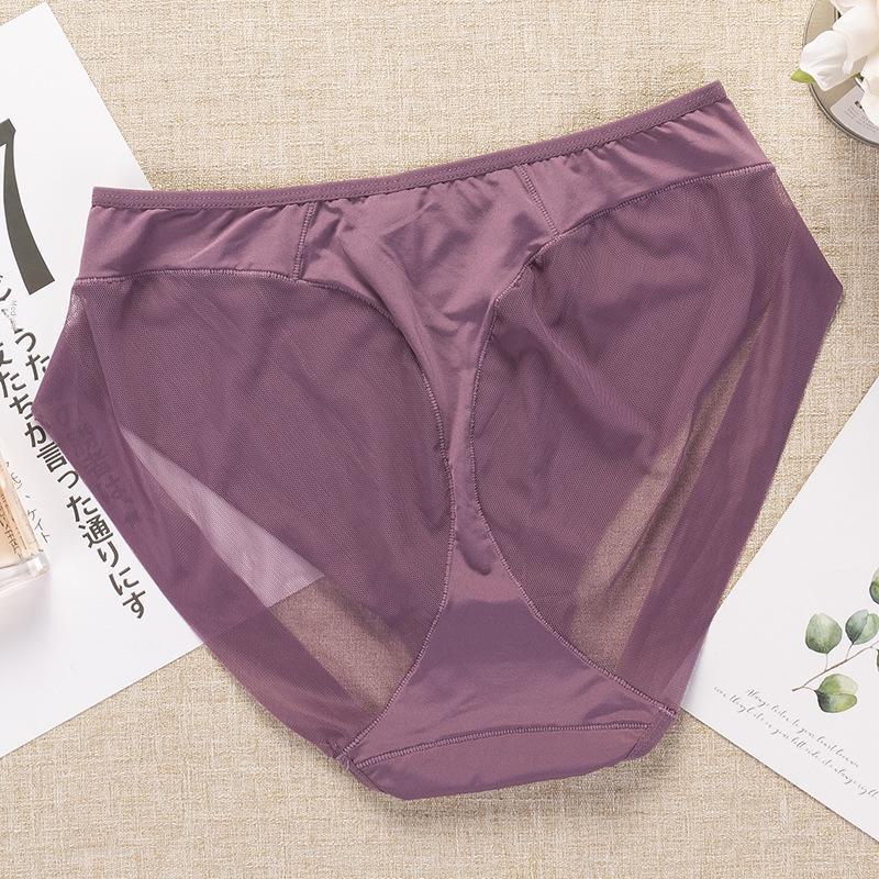 "Women's Seamless Ice Silk Mesh Mid-Waist Briefs: Breathable, Sexy, and Comfortable with Pure Cotton Crotch."