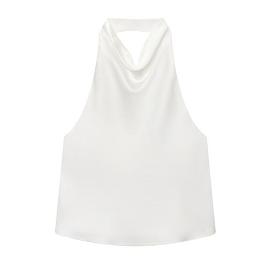Women Tops, Sexy Backless Slimming Satin Camisole, Loose Fit Halter Neck Sleeveless Tops, Soft Breathable Fabric Tops for Summer Party Office S белый