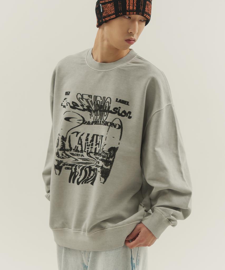 CAMEL WORK Chip Delusion Grunge Sweatshirt (Pigment Grey)