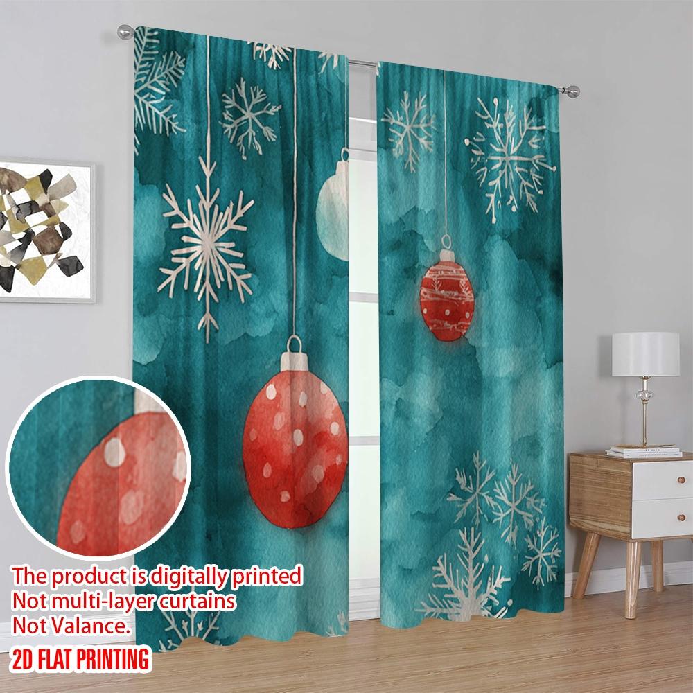 2pcs,2D Plane Printing Light Filtering Curtains Snowman and Christmas Gifts 100% Polyester (without Rod) Festive Ldeal for