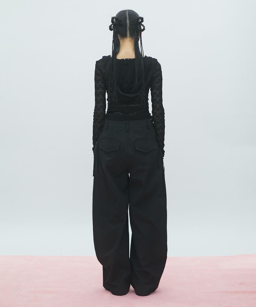 Lace Boat Neck Hoodie Black Br2Cl006