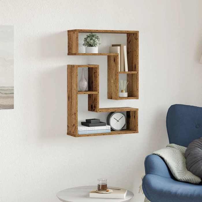 VidaXL Wall Cube Shelves 2 Pcs Old Wood 50x15x50 Cm, Cube-shaped Storage, Cube-shaped Organizer, Shelf 856604