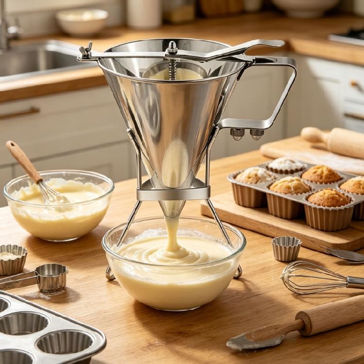 Stainless Steel Confectionery Funnel Dispenser with Precisions Nozzles for Chocolate,Sauces,Batter,and Pastry Work