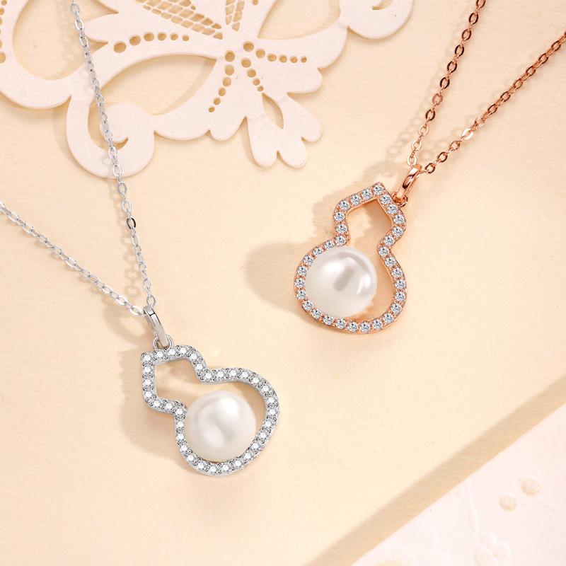 Gourd Pearl Necklace Women'S Hollow Diamond Set Fashion Lamp Luxury Elegant Retro Mother'S Day Gift Jewelry Premium