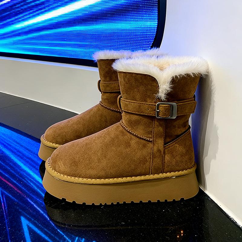 Thick-soled heightening snow boots women's autumn 2025 new velvet thickened warm short boots fashionable versatile cotton boots