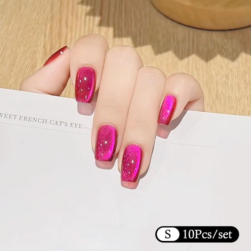 10Pcs Trendy Simple Solid Color Cat Eye Nail Art Fake Nails Long Lasting Fake Nails For Women Daily Office Party Manicure