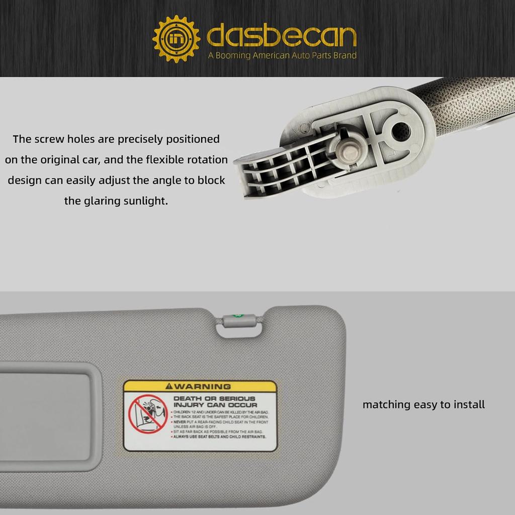 Dasbecan Gray Left Driver Side Sun Visor Compatible With Hyundai Elantra 2011 2012 2013 2014 2015 Replaces# 852103X000TX