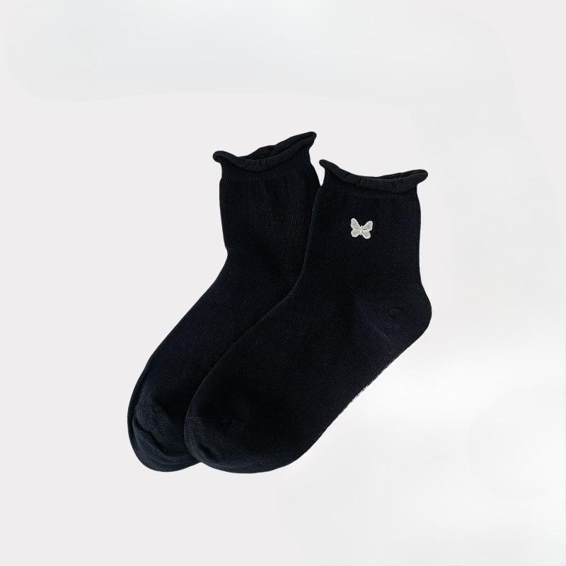 

Женские весенне-летние хлопковые носки средней длины с бантом 1 pair чёрный