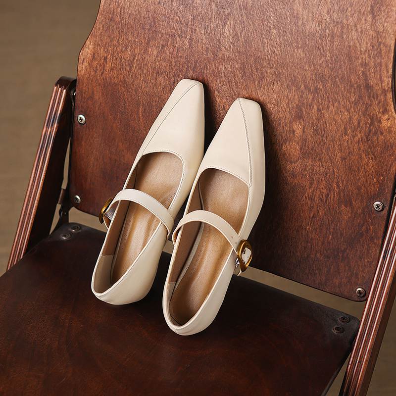 Krazing Pot Microfiber Square Toe Thick Med Heels Spring Summer Shoes Big Size 43 Metal Buckle Women Office Lady Pumps