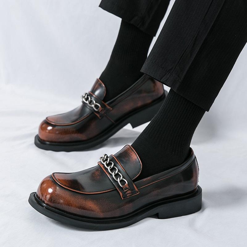 New Arrival Men Metal Chain Thick Soled Half Slippers Loafer Male Casual Brown Black Mules Moccasins Breathable Driving Shoes