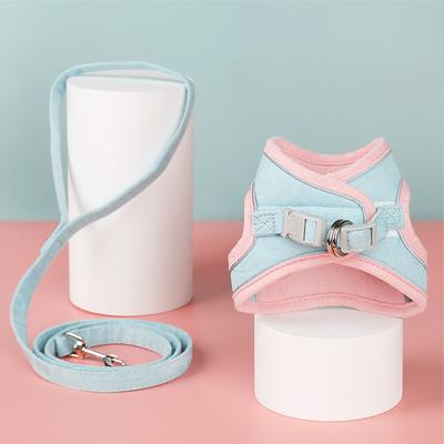 Pet Leash Spot Suede Fleece Color-blocked Chest and Back Anti-breakout Cat Walking Rope Cat Leash Leash Quota