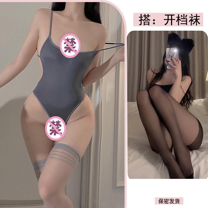 Sexy Underwear Dead Reservoir Suspender Onesie Open Crotch Underwear High Fork Restrain Yin Tights Women's Super Tight Transparent Swimsuit