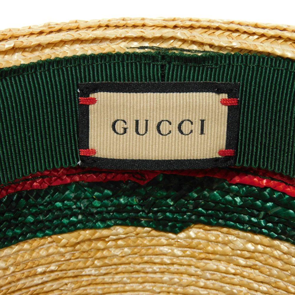 Used 9539 Woven Straw Hat 434760 K0M00 9666 7919 Sherry Green Red Straw Medium 22.4" Unused Web Stripe Natural Women's