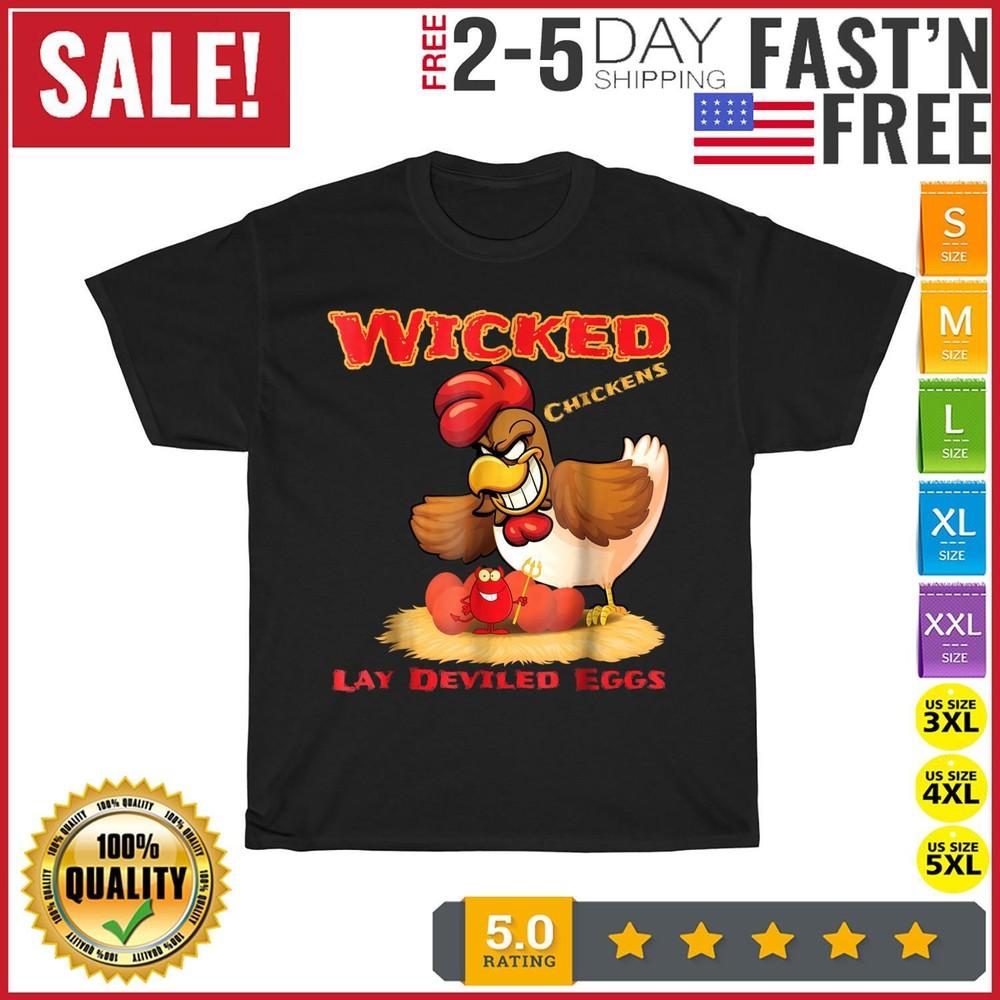 

Wicked Chickens Lay Deviled Eggs Funny Halloween Vintage T Shirt Men Women NEW 4XL