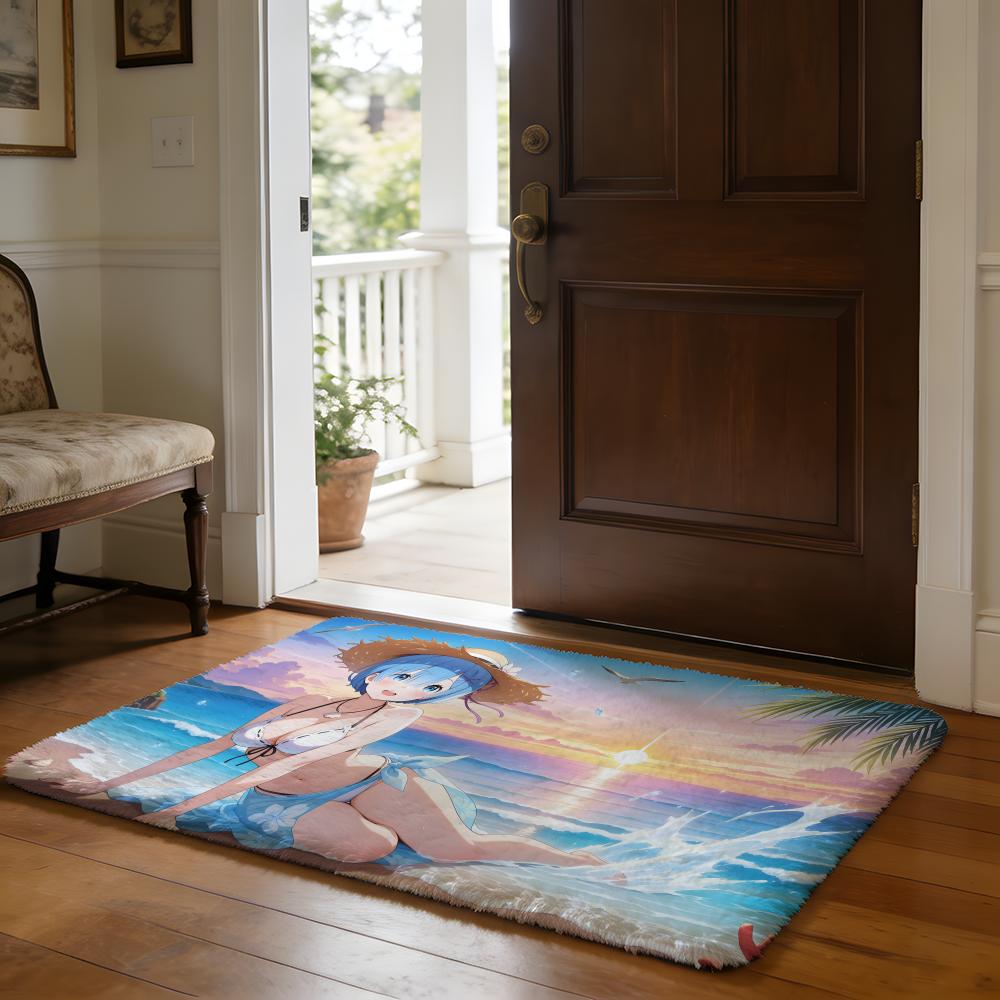 Anime RReZZeroS Floor Mat Soft Flannel Absorbent Mat Non-Slip Rug Home Bedroom Bathroom