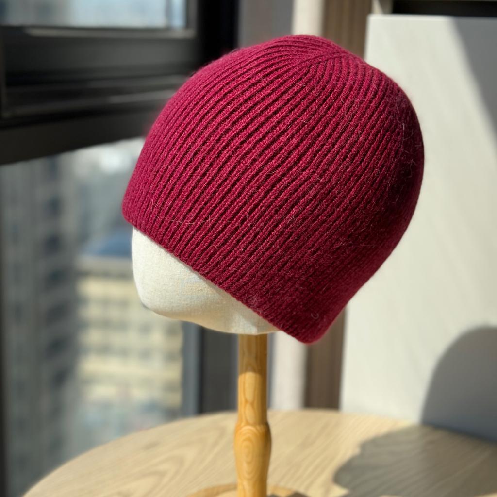 New Rabbit Woolen Hat for Men and Women Autumn and Winter Knitted Plush Striped Solid Color Dome Versatile Warm Hat for Couples