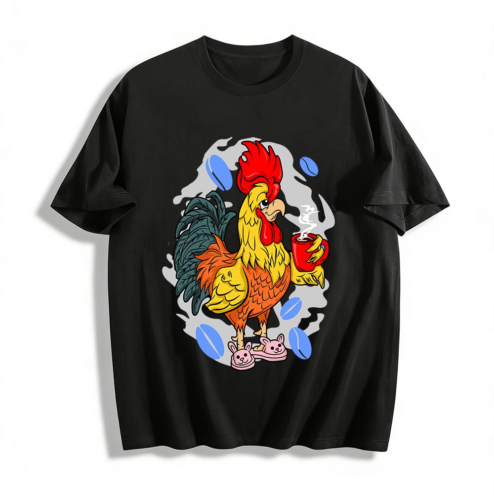 Funny Rooster Coffee Lover Loungewear Graphic T-Shirt Pure cotton T-shirt XXS