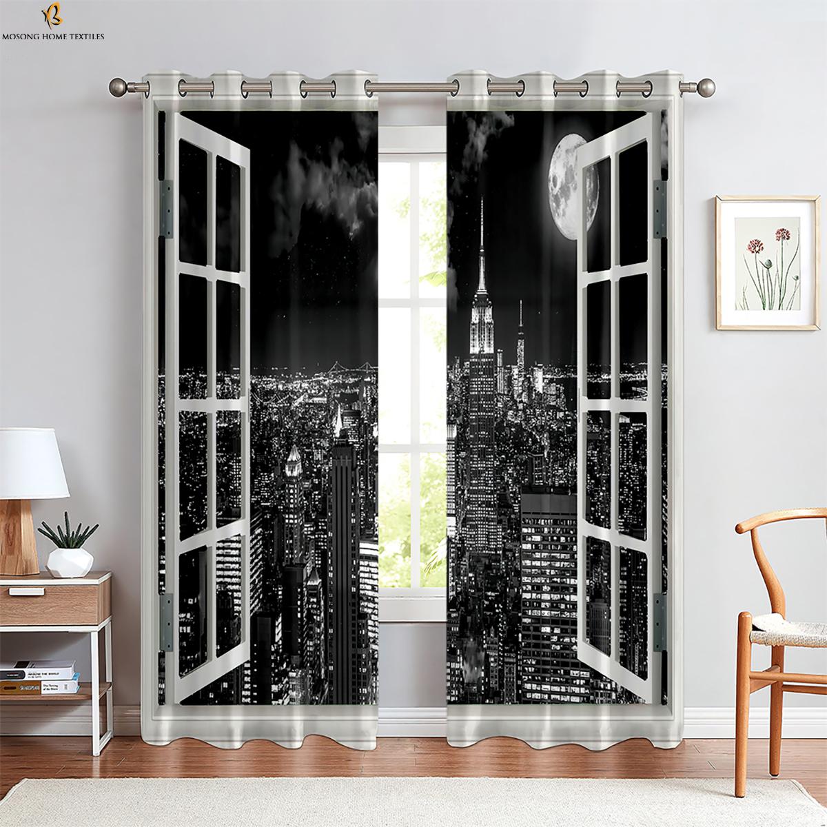 

3D-печатные шторы с видом на пейзаж за окном, лес, морские шторы, шторы для спальни, гостиной, кухни, 2 шт. W50xH130(CM)x2PCS&Rod pocket