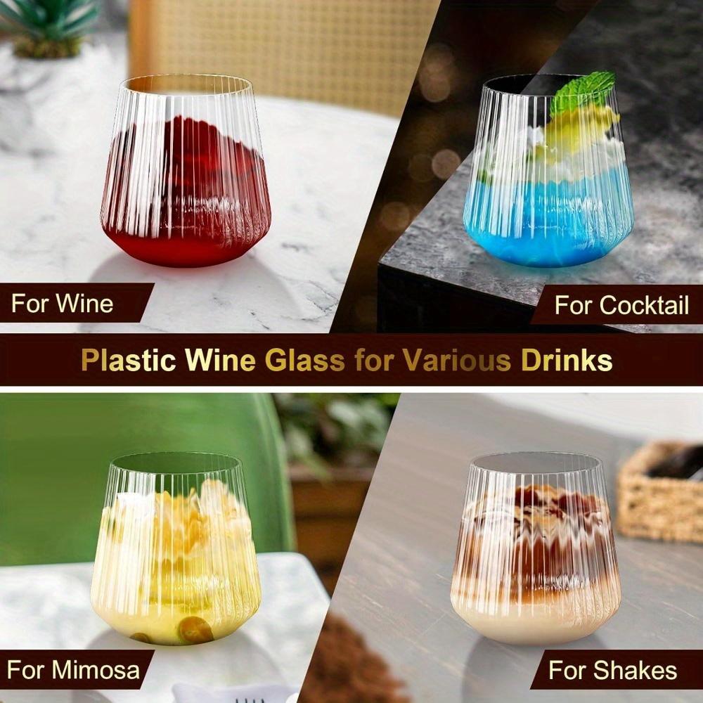24pcs Plastic Ribbed Wine Glasses Origami Disposable Wine Glasses Unbreakable Clear Plastic Cocktail Glasses Plastic Wine Champagne Whiskey Glasses