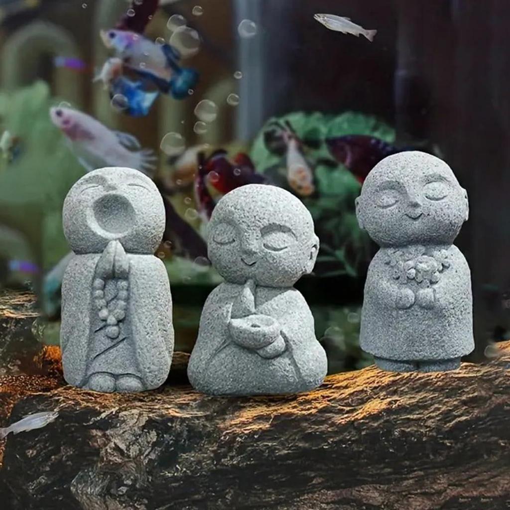 3pcs Japanese Monk Statue Praying Zen Sandstone Mini Baby Buddha Idol Figurine for Wealth Good Luck Bosatsu Feng Shui Home Décor