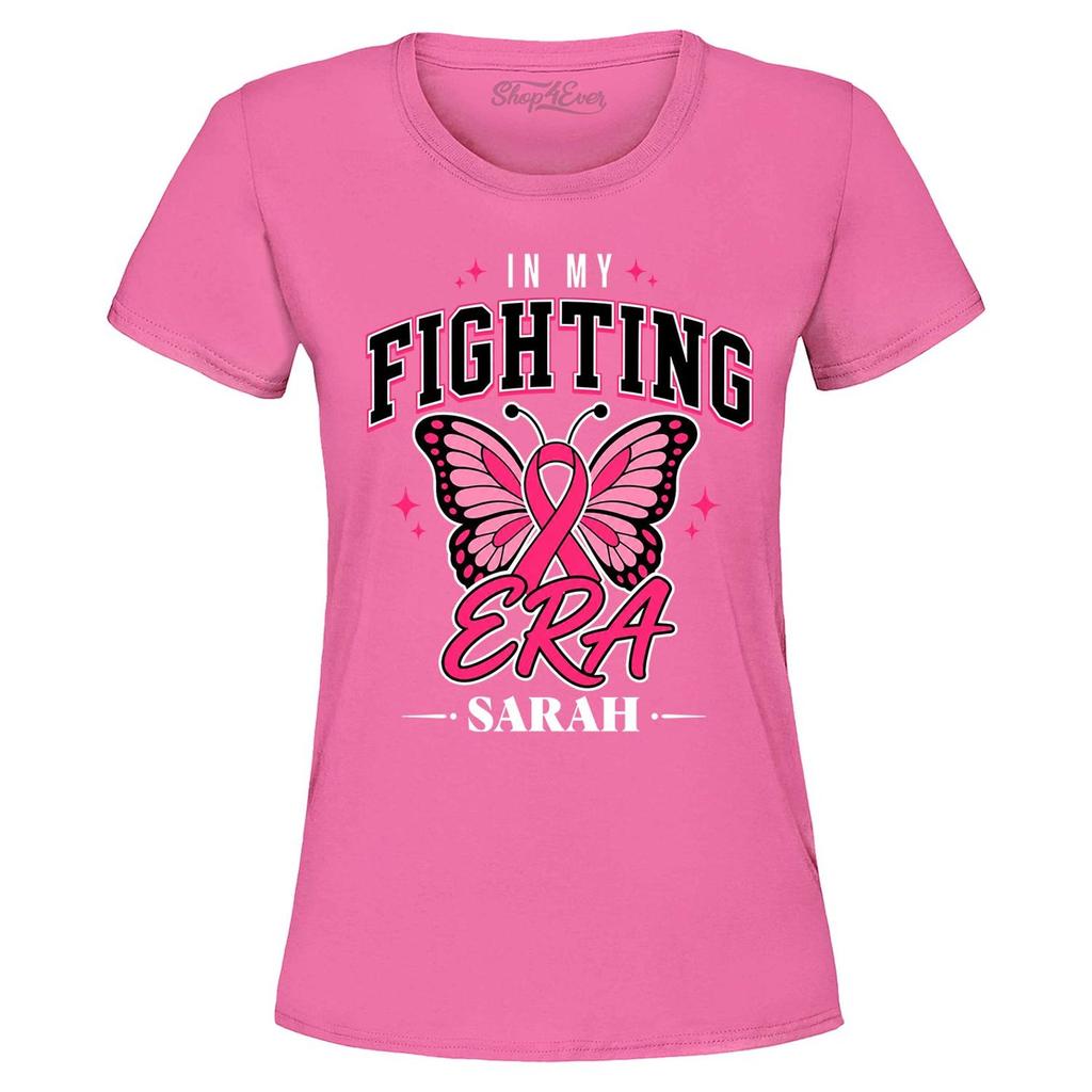 Personalized Breast Cancer In My Fighting Era Custom Name Women's T-Shirt Customized Breast Cancer Awareness Survivor Warrior Gift for Her